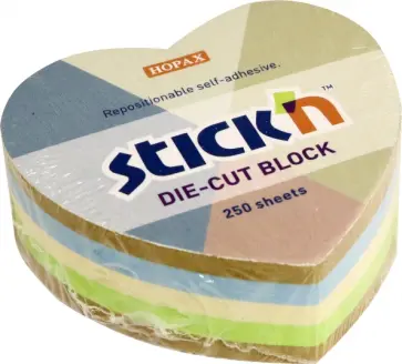 Блок для записей Сердце, самоклеящийся, 250 листов, офсет, крафт, в ассортименте обложка книги