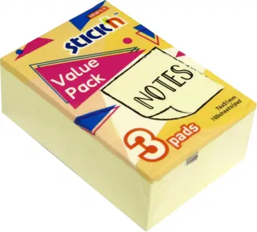 Блок для записей, самоклеящийся, 100 листов, 3 шт., пастельный желтый обложка книги