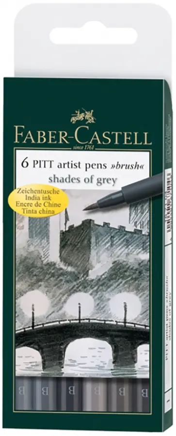Набор капиллярных ручек Pitt Artist Pen Brush, 6 штук, оттенки серого обложка книги