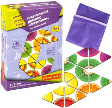 Игра настольная. Треугольное домино Фруктики. 3 в 1 обложка книги