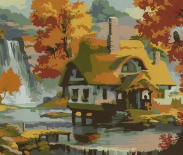 Раскраска по номерам Дом у водопада обложка книги