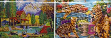Алмазная раскраска 2в1. Бенгальские коты. Красивый дом в горах обложка книги