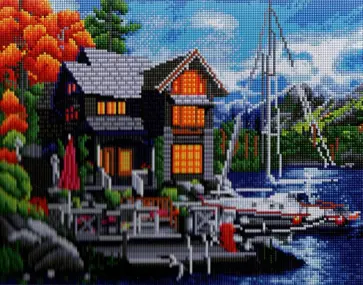 Алмазная мозаика Яхта у красивого дома обложка книги