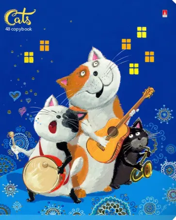 Тетрадь Веселый кот, А5+, 48 листов, клетка, в ассортименте обложка книги