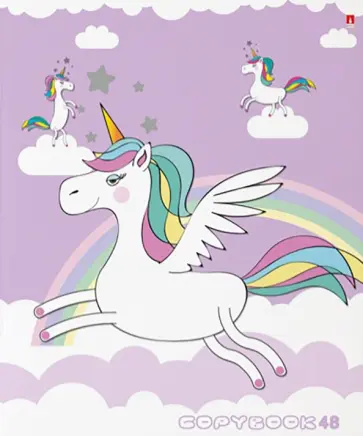 Тетрадь Модные единороги, А5+, 48 листов, клетка, в ассортименте обложка книги