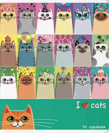 Тетрадь Котомания, А5+, 96 листов, клетка, в ассортименте обложка книги