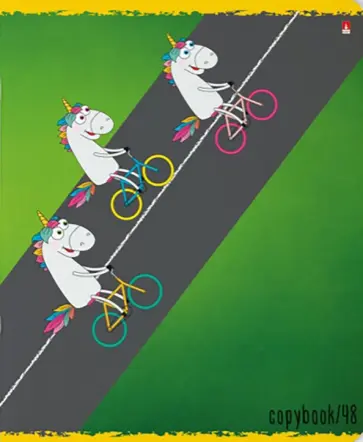 Тетрадь Веселые единороги, А5+, 48 листов, клетка, в ассортименте обложка книги