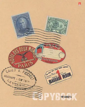 Тетрадь Марки мира, А5+, 48 листов, клетка, в ассортименте обложка книги