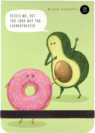 Блокнот Авокадо и пончик, А6, 100 листов, клетка обложка книги