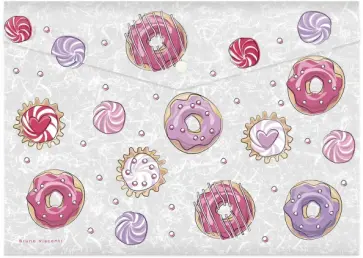 Папка-конверт на кнопке Пончики, А4 обложка книги