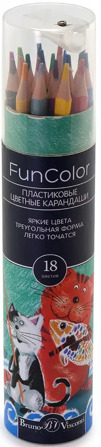 Карандаши цветные пластиковые FunColor, 18 цветов, с точилкой, в ассортименте обложка книги