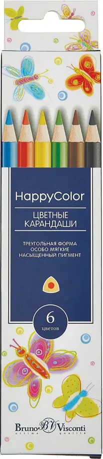 Карандаши цветные HappyColor, 6 цветов, в ассортименте обложка книги