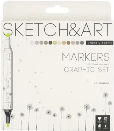 Скетч маркеры Sketch&Art. Графика, двусторонние, 12 цветов обложка книги