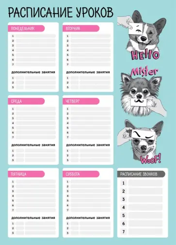 Расписание уроков Весёлые мордочки, А3 обложка книги
