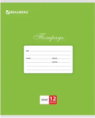 Тетрадь КЛАССИКА Зеленая, 12 листов, линейка, А5 обложка книги