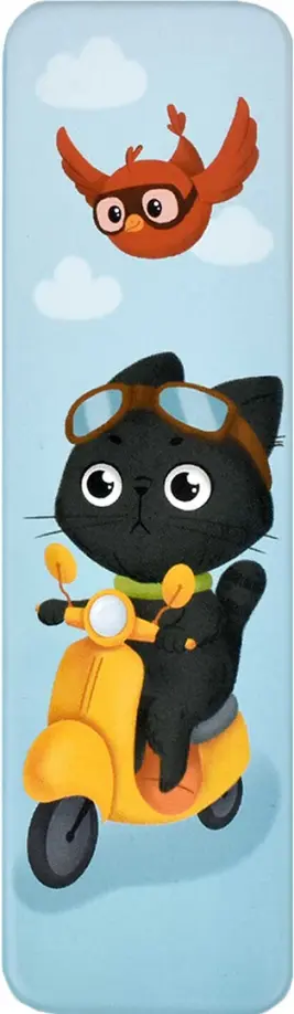 Пенал школьный Кот на мопеде, металлический обложка книги