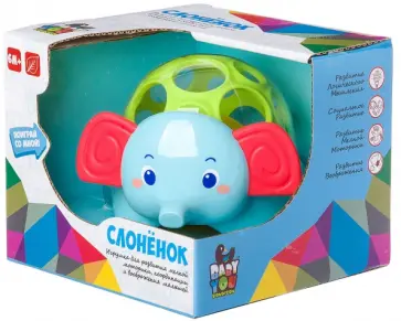Игрушка развивающая. Погремушка Слоненок, пластиковая обложка книги