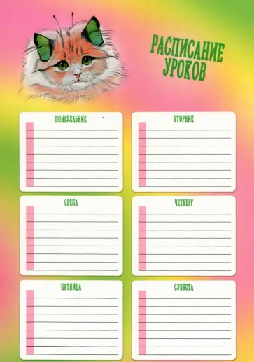 Расписание уроков Кошка-Бабочка №5, А4 Расписание уроков Кошка-Бабочка №5, А4 обложка книги