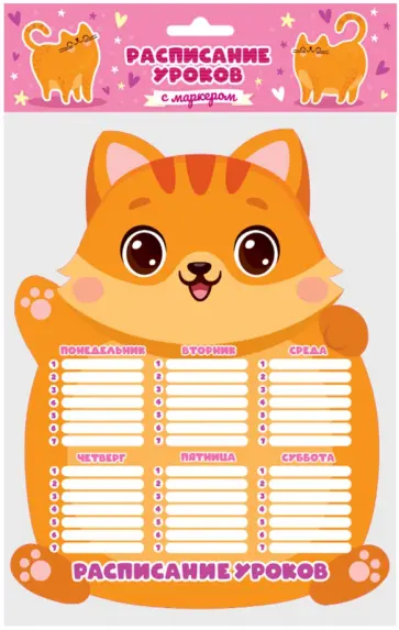 Расписание уроков с маркером. Милый котик обложка книги