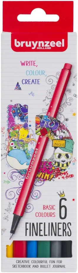 Набор капиллярных ручек Bruynzeel Teen Basic, 6 основных цветов обложка книги