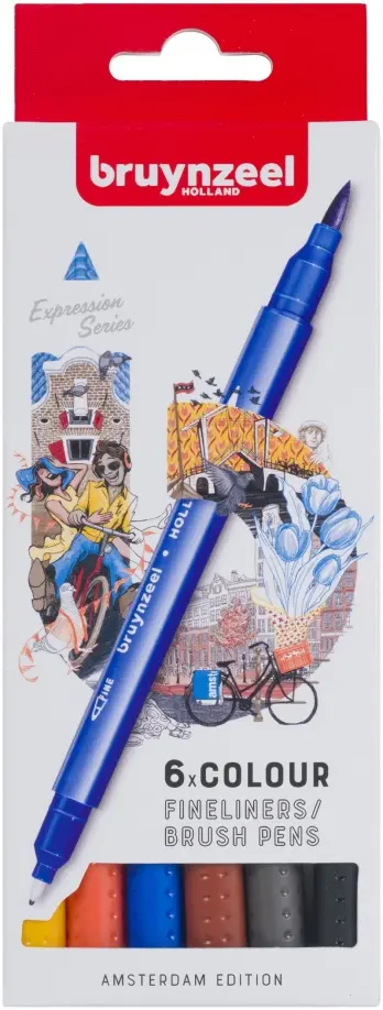 Набор двухсторонних капиллярных ручек Bruynzeel Creatives Амстердам, 6 цветов обложка книги
