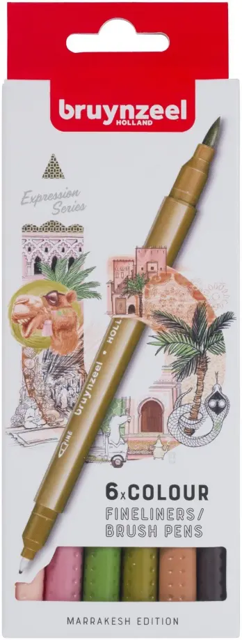 Набор двухсторонних капиллярных ручек Bruynzeel Creatives Марракеш, 6 цветов обложка книги