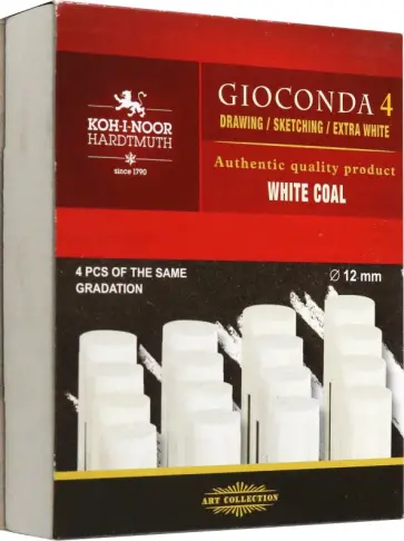 Уголь художественный белый круглый Gioconda 8692, 2B, 4 штуки обложка книги