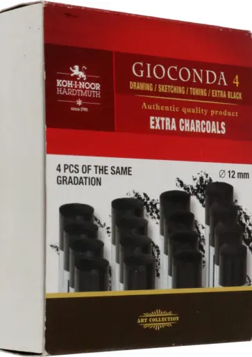 Уголь художественный мягкий Gioconda, черный, 2B, 4 штуки обложка книги