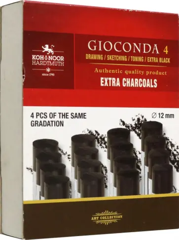 Уголь художественный черный мягкий Gioconda 8694, B, 4 штуки обложка книги
