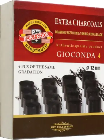 Уголь художественный черный мягкий Gioconda 8694, H, 4 штуки обложка книги