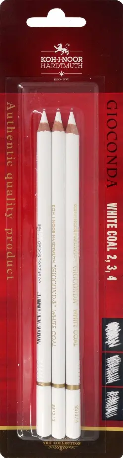 Уголь художественный белый в карандаше Gioconda Extra 8812, B-H, 3 штуки обложка книги