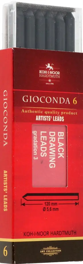 Стержни чернографитные для цанговых карандашей матовые Gioconda, Н, 6 штук обложка книги