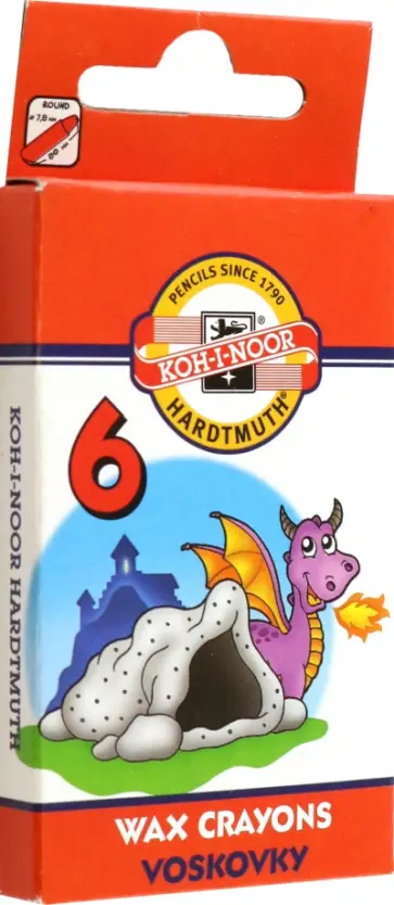 Мелки восковые Dragon, 6 цветов в картонной упаковке. обложка книги