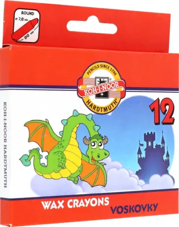 Мелки восковые Dragon, 12 цветов в картонной упаковке. обложка книги