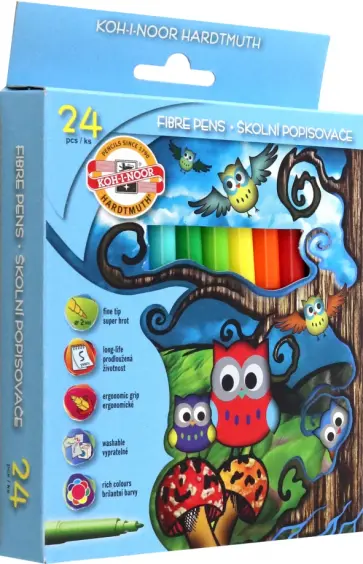 Фломастеры Owls, 24 цвета, смываемые чернила обложка книги