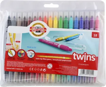 Фломастеры Twin, 18 цветов, двухсторонние, смываемые обложка книги