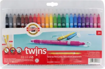 Фломастеры Twin 1023, 24 цвета, двухсторонние, смываемые обложка книги