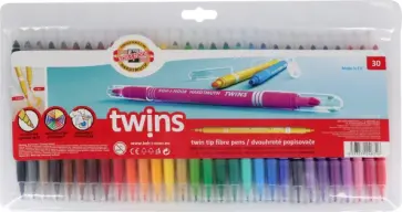 Фломастеры Twin 1023, 30 цветов, двухсторонние, смываемые обложка книги