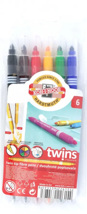 Фломастеры Twin 1023, 6 цветов, двухсторонние, смываемые Фломастеры Twin 1023, 6 цветов, двухсторонние, смываемые обложка книги