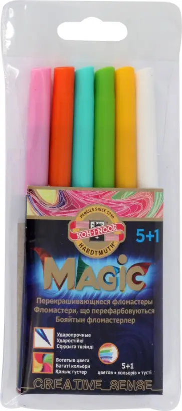 Фломастеры Magic, 5 цветов + 1 обложка книги