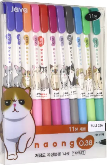 Набор ручек шариковых автоматических Naong Кошки, 0,38 мм., 10 + 1 цветов обложка книги