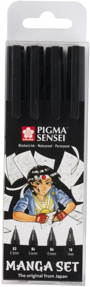 Набор капиллярных ручек Pigma Sensei Manga, 4 штуки, черный обложка книги