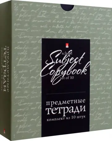 Комплект предметных тетрадей Кот в теме, 10 тетрадей, серая коробка обложка книги