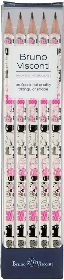 Набор карандашей чернографитовых HappyGraphix. Розовые котята, НВ, 5 штук обложка книги