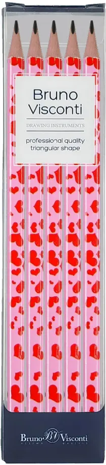 Набор карандашей чернографитовых HappyGraphix. Розовые сердца, НВ, 5 штук обложка книги