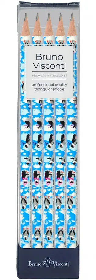 Набор карандашей чернографитовых HappyGraphix. Пингвины, НВ, 5 штук обложка книги