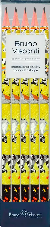 Набор карандашей чернографитовых HappyGraphix. Енот на самокате, НВ, 5 штук обложка книги