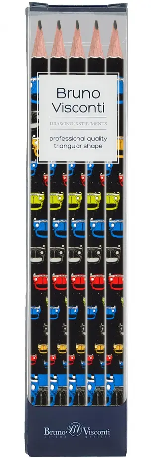 Набор карандашей чернографитовых HappyGraphix. Цветные автомобили, НВ, 5 штук обложка книги