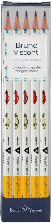 Набор карандашей чернографитовых HappyGraphix. Многоцветные машины, НВ, 5 штук обложка книги