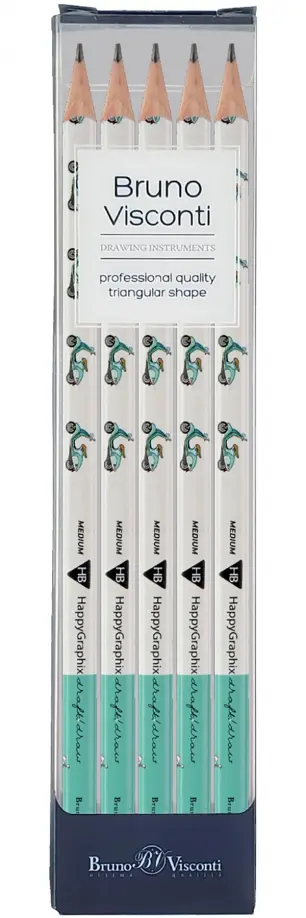 Набор карандашей чернографитовых HappyGraphix. Мопеды, НВ, 5 штук обложка книги